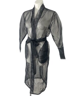 Fashion Nova Sheer Black Kimono Small 3/4 Length Runway Heart NWT